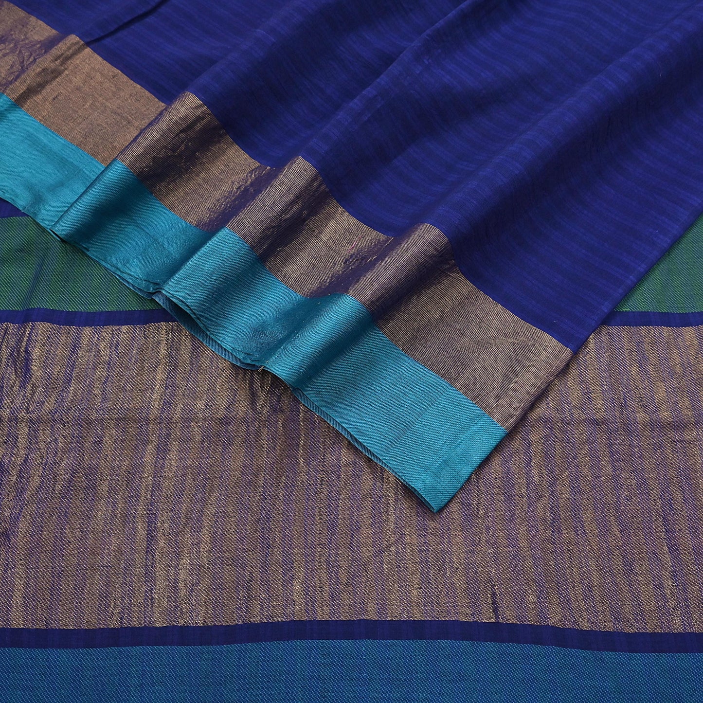 Indian Vintage Sari Blue Blend Silk Woven Saree Craft Fabric 5yd Soft Dress Designing Crafting Quilting Zari Border