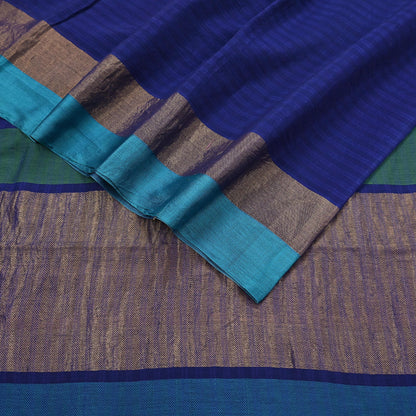 Indian Vintage Sari Blue Blend Silk Woven Saree Craft Fabric 5yd Soft Dress Designing Crafting Quilting Zari Border
