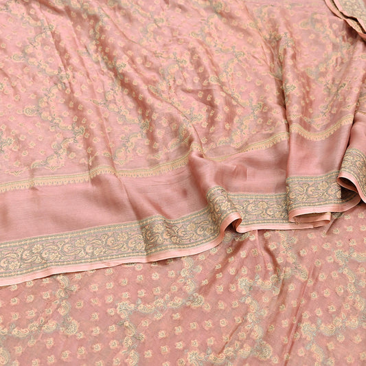 Indian Vintage Sari Pale Peach 100% Pure Silk Hand Woven Sarees Craft Fabric 5Yd Ethnic Sewing Dress making Crafting Quilting Upcycle