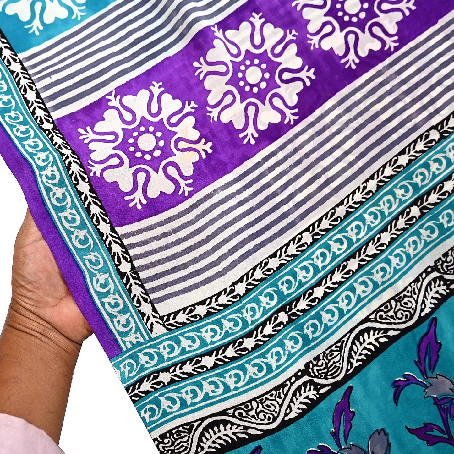 Indian Vintage Purple & blue Pure Crepe Silk Saree Floral Print 5 Yards Soft Sewing Fabric for Dressmaking, Quilting, Crafting Upcycling