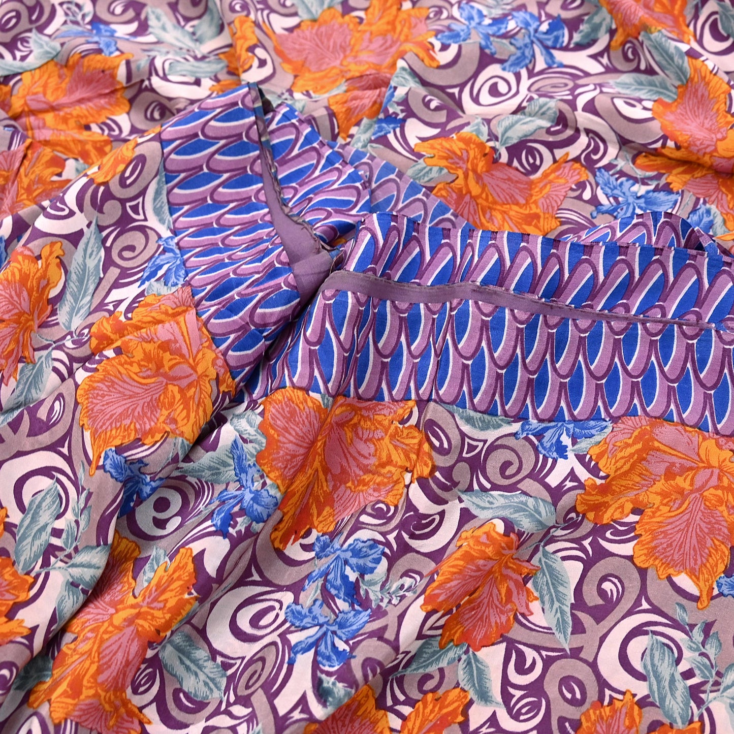 Indian Vintage Sari Purple Pure Crepe Silk Printed Sarees 5yd Sewing Floral Soft Craft Fabric Ethnic Wrap Dress Designing For Crafting