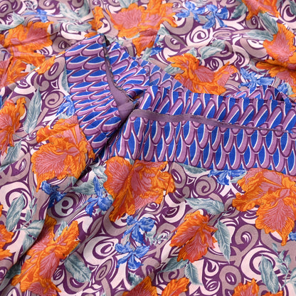 Indian Vintage Sari Purple Pure Crepe Silk Printed Sarees 5yd Sewing Floral Soft Craft Fabric Ethnic Wrap Dress Designing For Crafting