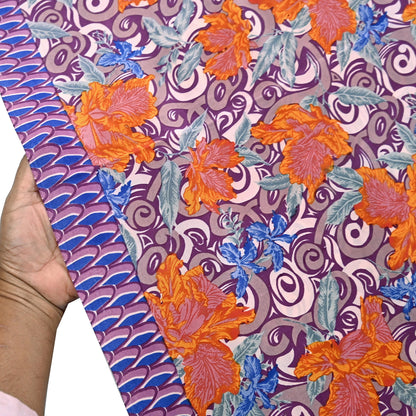 Indian Vintage Sari Purple Pure Crepe Silk Printed Sarees 5yd Sewing Floral Soft Craft Fabric Ethnic Wrap Dress Designing For Crafting