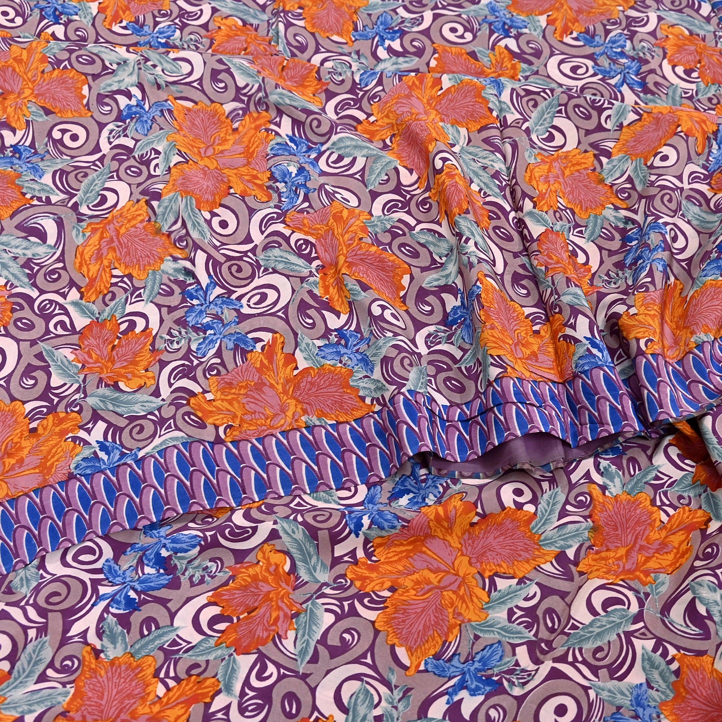 Indian Vintage Sari Purple Pure Crepe Silk Printed Sarees 5yd Sewing Floral Soft Craft Fabric Ethnic Wrap Dress Designing For Crafting