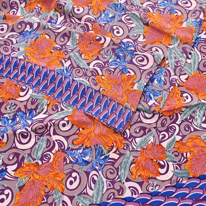 Indian Vintage Sari Purple Pure Crepe Silk Printed Sarees 5yd Sewing Floral Soft Craft Fabric Ethnic Wrap Dress Designing For Crafting