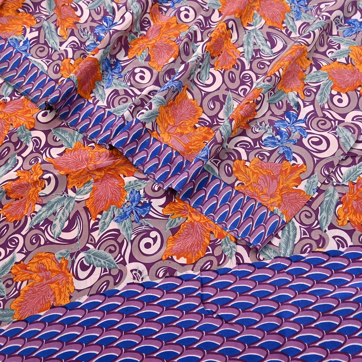 Indian Vintage Sari Purple Pure Crepe Silk Printed Sarees 5yd Sewing Floral Soft Craft Fabric Ethnic Wrap Dress Designing For Crafting