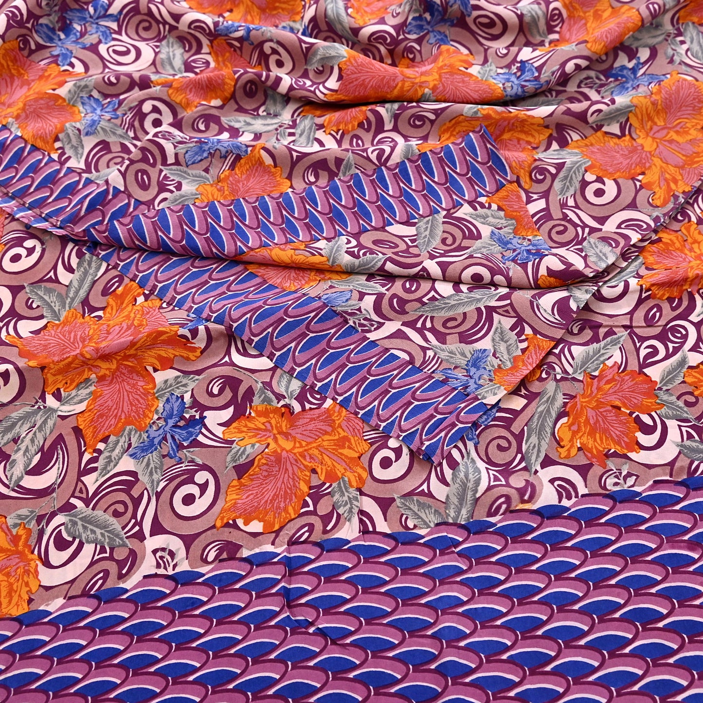 Indian Vintage Sari Purple Pure Crepe Silk Printed Sarees 5yd Sewing Floral Soft Craft Fabric Ethnic Wrap Dress Designing For Crafting