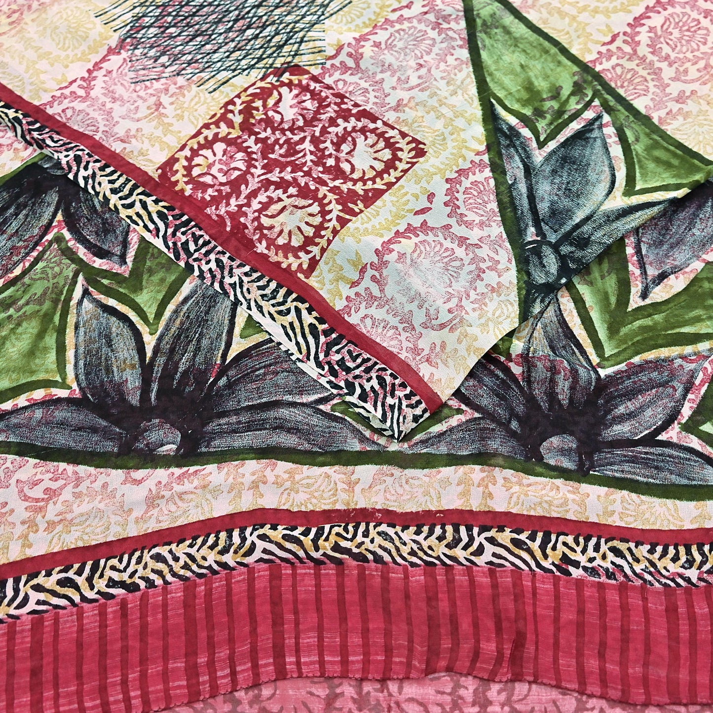 Indian Vintage Sari Multi Pure Georgette Silk Printed Sarees 5Yd Craft Fabric Sewing Quilting Dress making Crafting Dress Designing