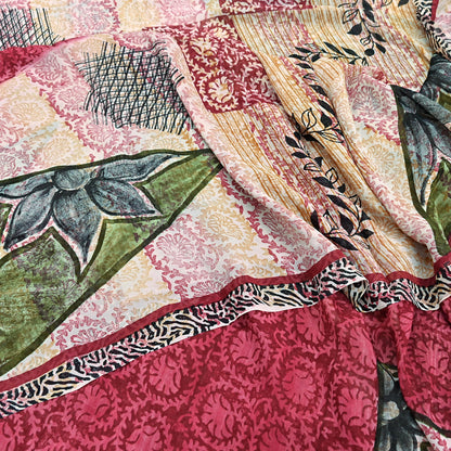Indian Vintage Sari Multi Pure Georgette Silk Printed Sarees 5Yd Craft Fabric Sewing Quilting Dress making Crafting Dress Designing