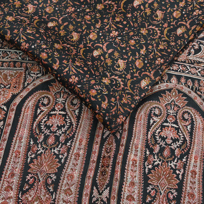 Indian Vintage Sari Black Printed Pure Silk Sarees Craft Fabric 6yd Sewing Floral Soft Dress Designing  for Crafting Quilting Upcycle Wrap