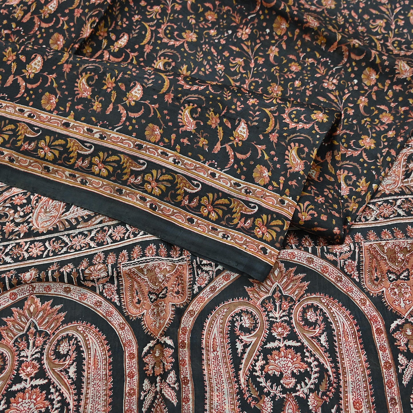 Indian Vintage Sari Black Printed Pure Silk Sarees Craft Fabric 6yd Sewing Floral Soft Dress Designing  for Crafting Quilting Upcycle Wrap