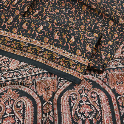 Indian Vintage Sari Black Printed Pure Silk Sarees Craft Fabric 6yd Sewing Floral Soft Dress Designing  for Crafting Quilting Upcycle Wrap