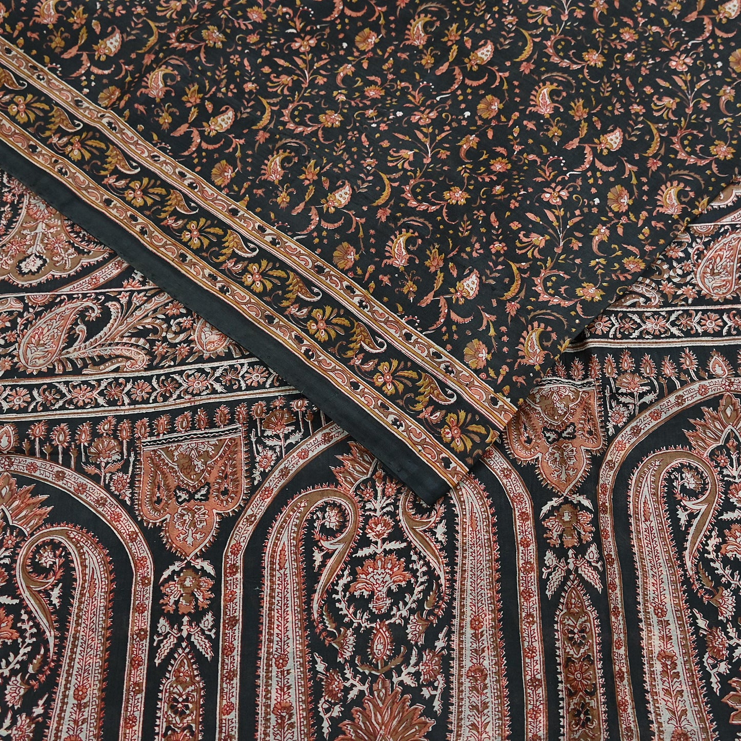 Indian Vintage Sari Black Printed Pure Silk Sarees Craft Fabric 6yd Sewing Floral Soft Dress Designing  for Crafting Quilting Upcycle Wrap
