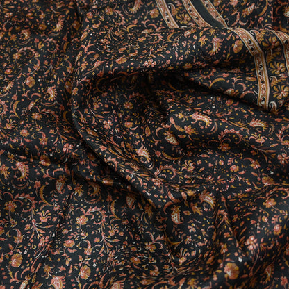 Indian Vintage Sari Black Printed Pure Silk Sarees Craft Fabric 6yd Sewing Floral Soft Dress Designing  for Crafting Quilting Upcycle Wrap