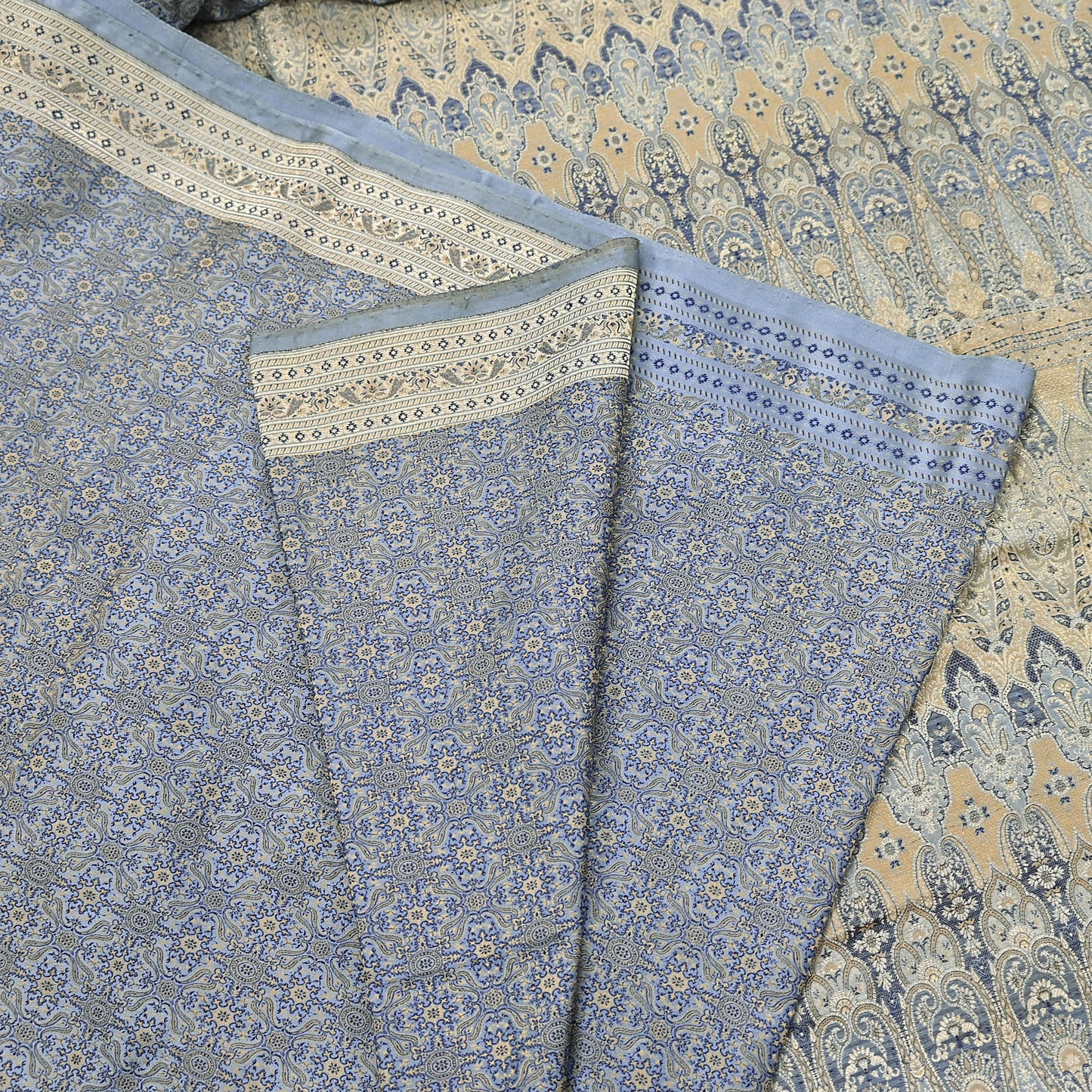 Indian Vintage Sari Gray Heavy Pure Satin Silk Woven Banarasi Tanchoi Saree 5Yd Ethnic Craft Fabric Upcycle Bridal Heavy Sarees