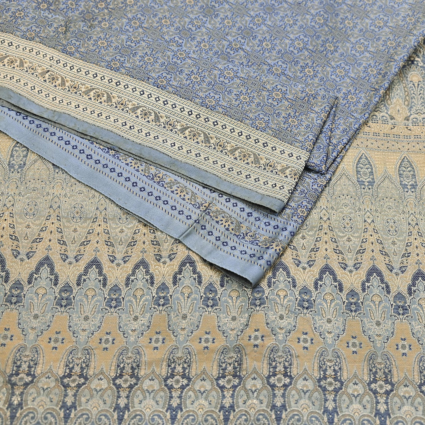 Indian Vintage Sari Gray Heavy Pure Satin Silk Woven Banarasi Tanchoi Saree 5Yd Ethnic Craft Fabric Upcycle Bridal Heavy Sarees