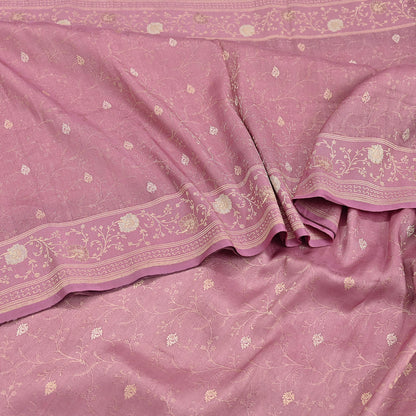 Indian Vintage Heavy Pink Saree Pure Silk Hand Woven Banarasi Sari Craft Fabric 5Yd Sewing Soft Ethnic Zari Dress Making