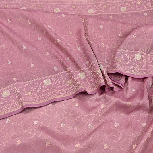 Indian Vintage Heavy Pink Saree Pure Silk Hand Woven Banarasi Sari Craft Fabric 5Yd Sewing Soft Ethnic Zari Dress Making