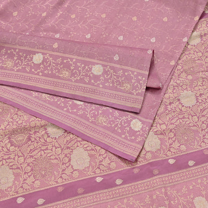 Indian Vintage Heavy Pink Saree Pure Silk Hand Woven Banarasi Sari Craft Fabric 5Yd Sewing Soft Ethnic Zari Dress Making