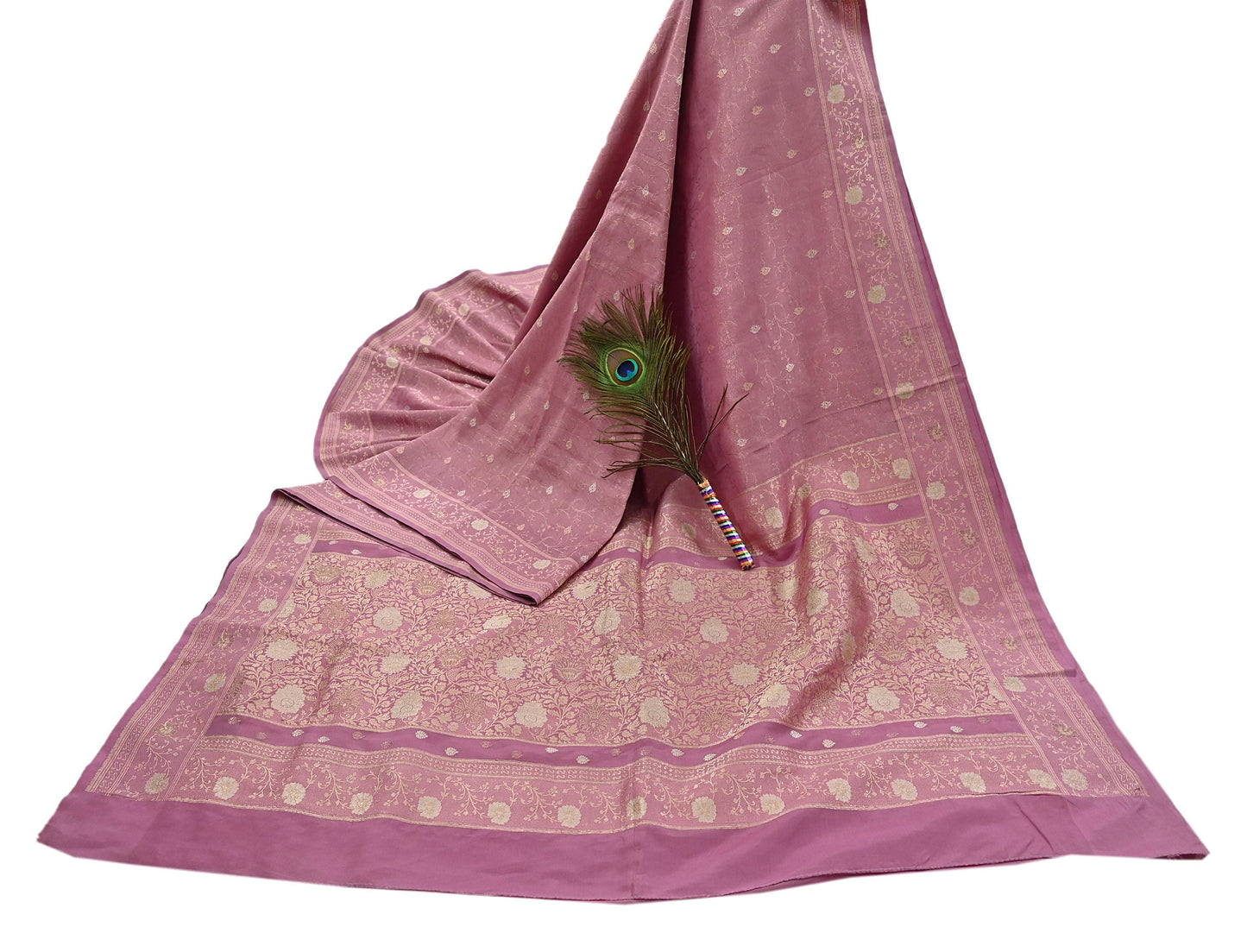 Indian Vintage Heavy Pink Saree Pure Silk Hand Woven Banarasi Sari Craft Fabric 5Yd Sewing Soft Ethnic Zari Dress Making