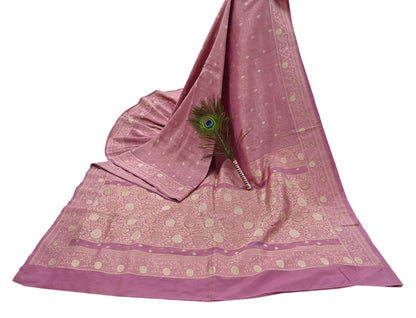 Indian Vintage Heavy Pink Saree Pure Silk Hand Woven Banarasi Sari Craft Fabric 5Yd Sewing Soft Ethnic Zari Dress Making