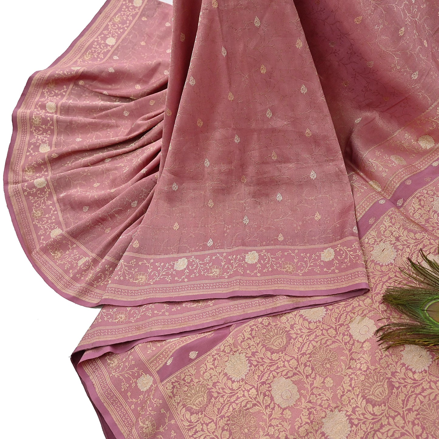 Indian Vintage Heavy Pink Saree Pure Silk Hand Woven Banarasi Sari Craft Fabric 5Yd Sewing Soft Ethnic Zari Dress Making