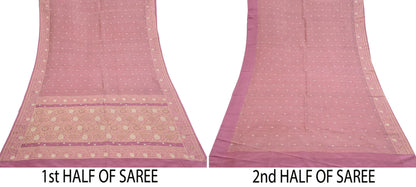 Indian Vintage Heavy Pink Saree Pure Silk Hand Woven Banarasi Sari Craft Fabric 5Yd Sewing Soft Ethnic Zari Dress Making