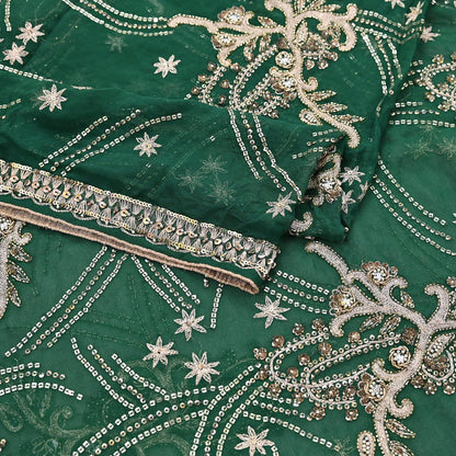 Indian Vintage Heavy Bridal Bottle Green Dupatta Pure Georgette Silk Long Stole Hand Embroidered Scarf Zardozi/Dabka Wedding red Hijab veil