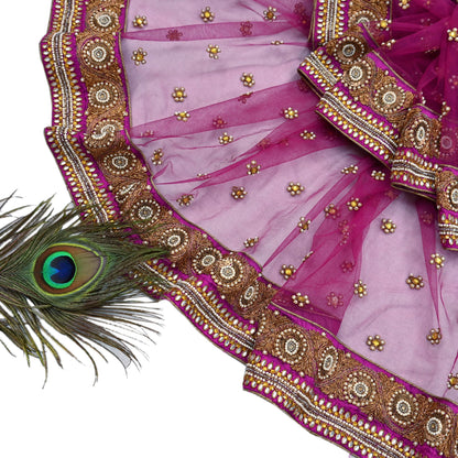 Indian Vintage Heavy Wedding Pink Dupatta Net Mesh Long Stole Hand Embroidered Scarves Golden Zardozi Dabka Zari Stole