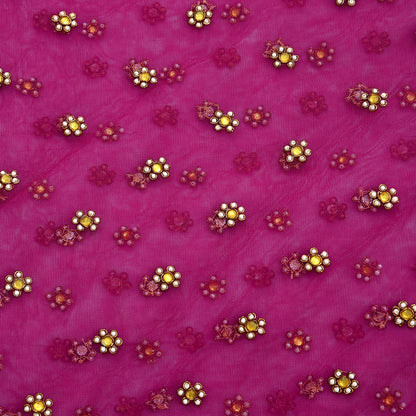 Indian Vintage Heavy Wedding Pink Dupatta Net Mesh Long Stole Hand Embroidered Scarves Golden Zardozi Dabka Zari Stole