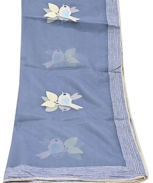 Indian Vintage Grayish Blue Pure orange Silk Dupatta Organza Long Stole hand painted Scarves Veil Soft Floral Design Wrap Boho Party wear