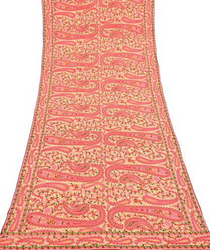 Indian Vintage Dupatta Beige Georgette Embroidered Scarf, Boho Veil