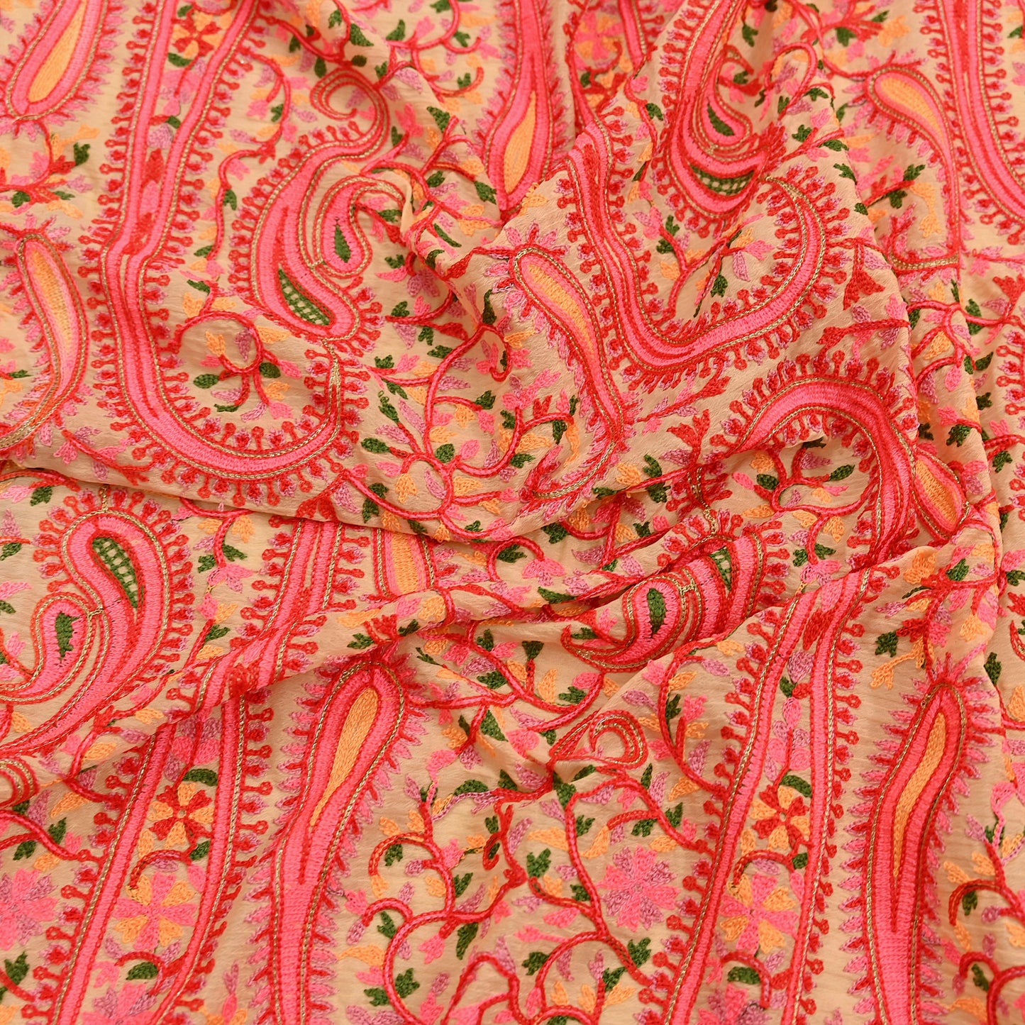 Indian Vintage Dupatta Beige Georgette Embroidered Scarf, Boho Veil