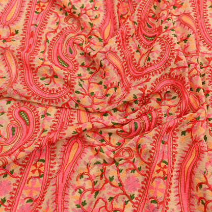 Indian Vintage Dupatta Beige Georgette Embroidered Scarf, Boho Veil