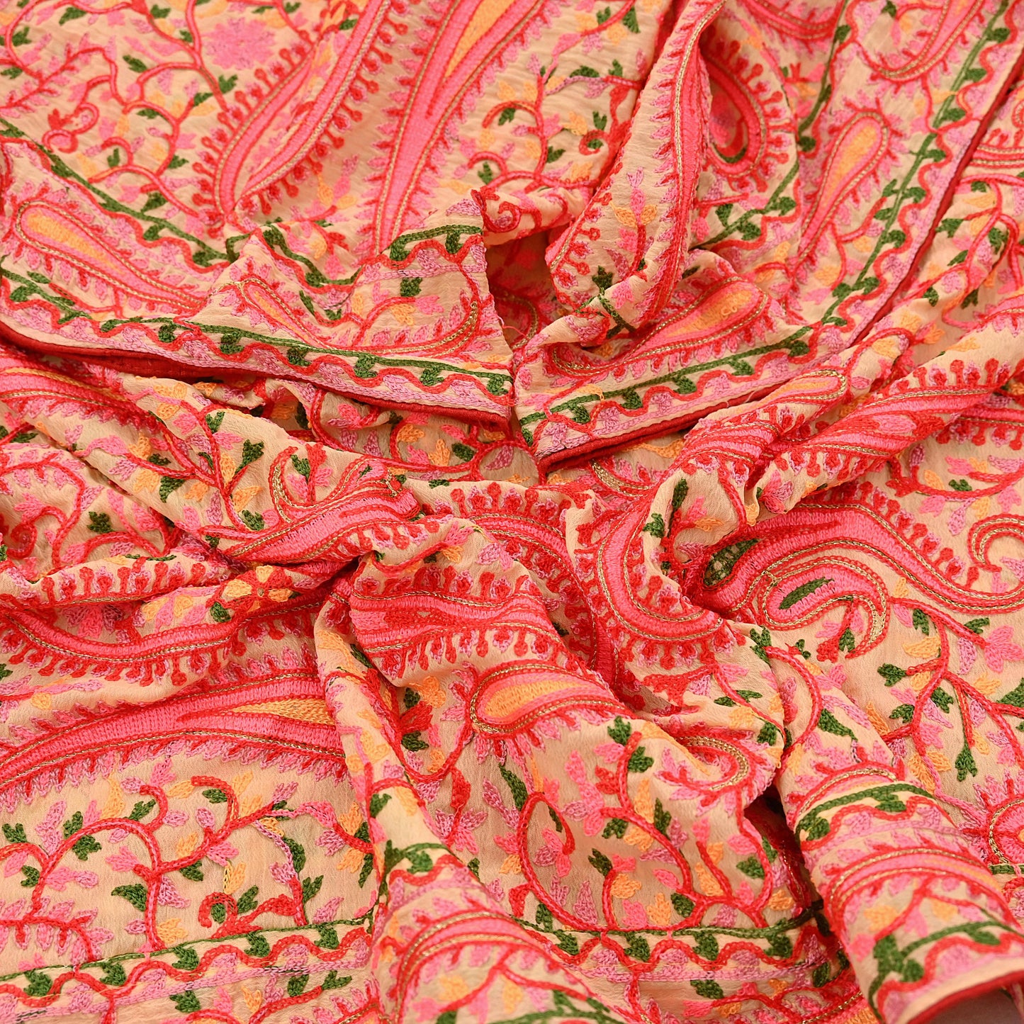 Indian Vintage Dupatta Beige Georgette Embroidered Scarf, Boho Veil