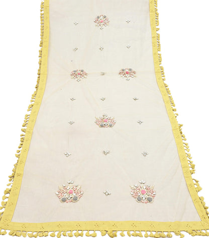 Indian Vintage Yellow Dupatta Long Stole Net Mess Hand Embroidered Scarves Veil Hijab Golden Gota