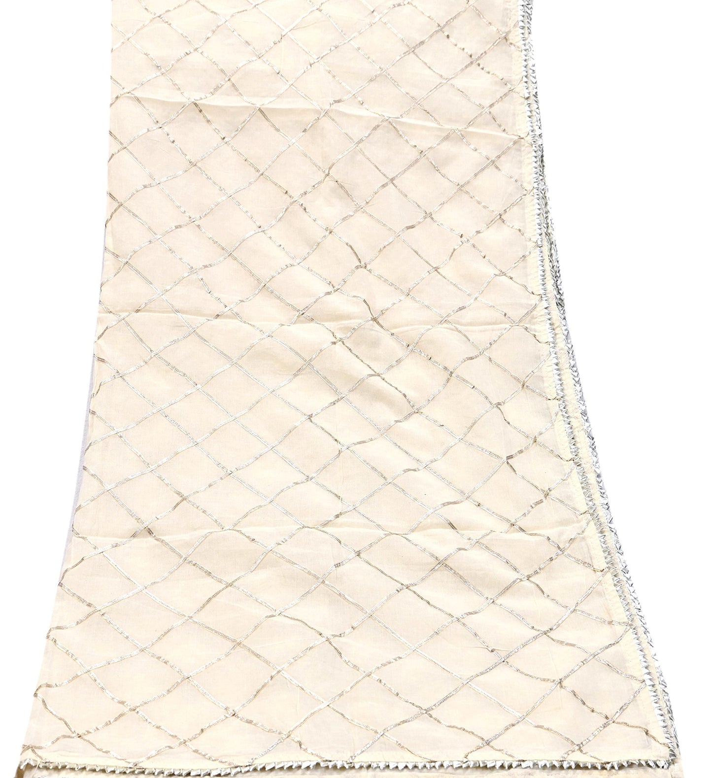 Indian Vintage Dupatta Ivory Pure Cotton Long Stole Gota Patti Work Scarves Veil Soft