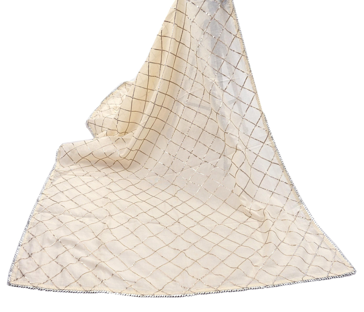 Indian Vintage Dupatta Ivory Pure Cotton Long Stole Gota Patti Work Scarves Veil Soft