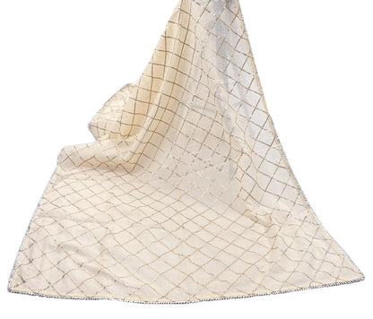 Indian Vintage Dupatta Ivory Pure Cotton Long Stole Gota Patti Work Scarves Veil Soft