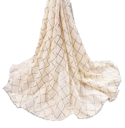 Indian Vintage Dupatta Ivory Pure Cotton Long Stole Gota Patti Work Scarves Veil Soft