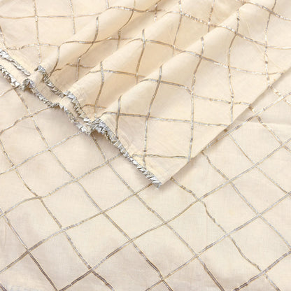 Indian Vintage Dupatta Ivory Pure Cotton Long Stole Gota Patti Work Scarves Veil Soft