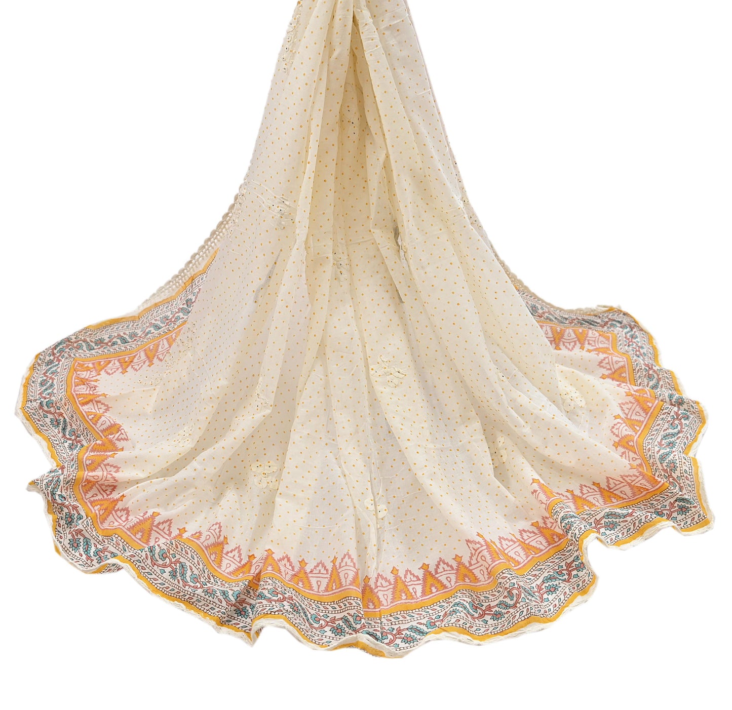 Indian Vintage White Dupatta Long Stole Hand Embroidered Pure Cotton Scarves Veil Soft Wrap Scarf