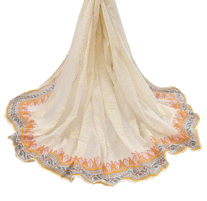 Indian Vintage White Dupatta Long Stole Hand Embroidered Pure Cotton Scarves Veil Soft Wrap Scarf