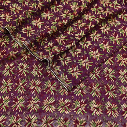 Indian Vintage Purple Dupatta Long Stole Chiffon Hand Embroidered Bagh Phulkari Stole Scarves Golden lace
