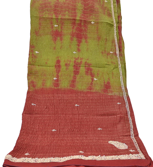 Indian Vintage Dupatta Pink Artificial Silk Long Stole hand Embroidered Leheria Scarves Floral Design Stole Veil Wrap Zardozi/ Dabka, Zari