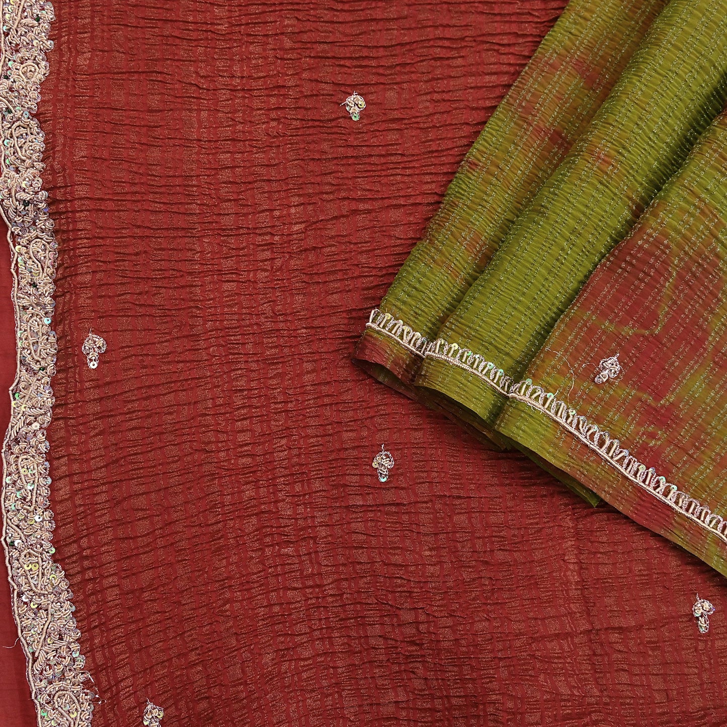 Indian Vintage Dupatta Pink Artificial Silk Long Stole hand Embroidered Leheria Scarves Floral Design Stole Veil Wrap Zardozi/ Dabka, Zari