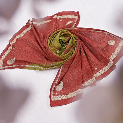 Indian Vintage Dupatta Pink Artificial Silk Long Stole hand Embroidered Leheria Scarves Floral Design Stole Veil Wrap Zardozi/ Dabka, Zari