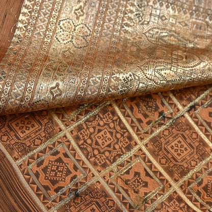 Indian Vintage Sari Rusty Heavy Pure Silk Woven Banarasi Brocade Saree Fabric 5Yd Ethnic Dress making Crafting Bollywood Dress Designing