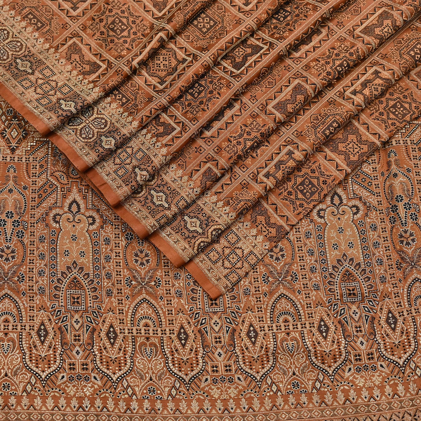 Indian Vintage Sari Rusty Heavy Pure Silk Woven Banarasi Brocade Saree Fabric 5Yd Ethnic Dress making Crafting Bollywood Dress Designing