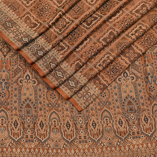 Indian Vintage Sari Rusty Heavy Pure Silk Woven Banarasi Brocade Saree Fabric 5Yd Ethnic Dress making Crafting Bollywood Dress Designing